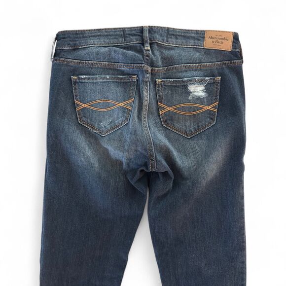 Abercrombie & Fitch Women’s Jeans 4R 27x33 Blue Distressed Bootcut Straight Leg - Picture 4 of 7